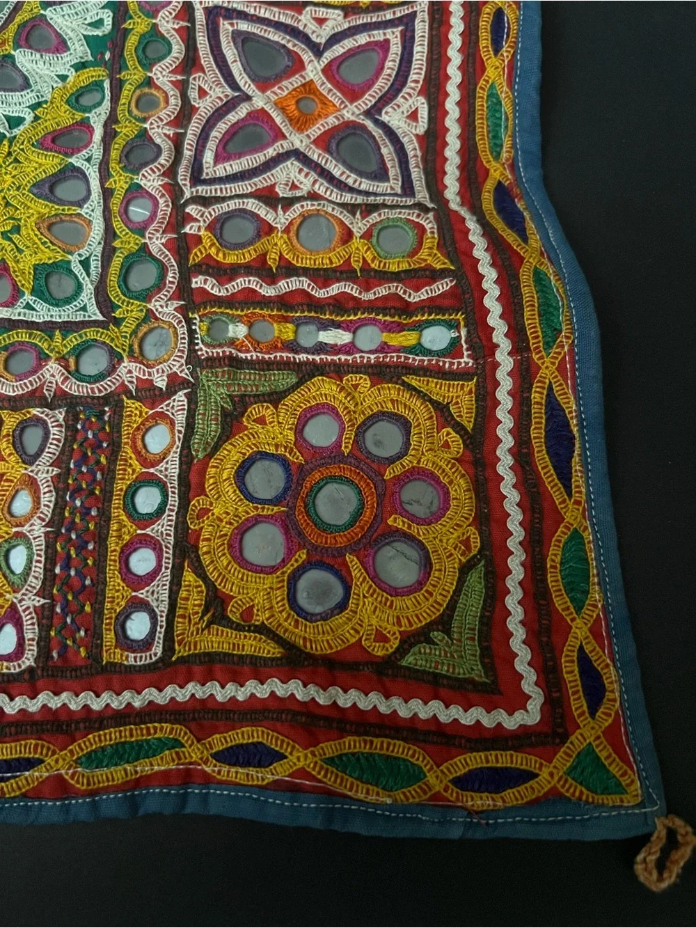 18x18 Colorful Indian Style  Embroidered and Mirrored Wall Hanging